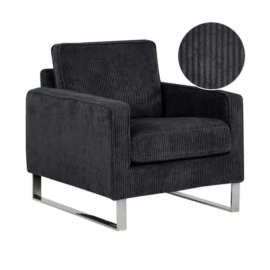 Beliani VIND - Fauteuil - Zwart - Corduroy