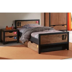 1-Persoons Bedden-Vipack bed Alex met rolbed/opberglade en nachtkastje - bruin/zwart - 90x200 cm