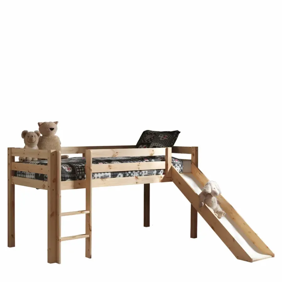 Kinderbedden-Vipack halfhoogslaper Pino met glijbaan - grenenhout - 90x200 cm