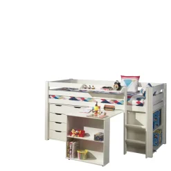 Vipack halfhoogslaper Pino met bureau - incl. lades - wit - 114x105x209,3 cm