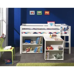 Kinderbedden-Vipack halfhoogslaper Pino met bureau en boekenkast - wit - 114x105,4x209,4 cm