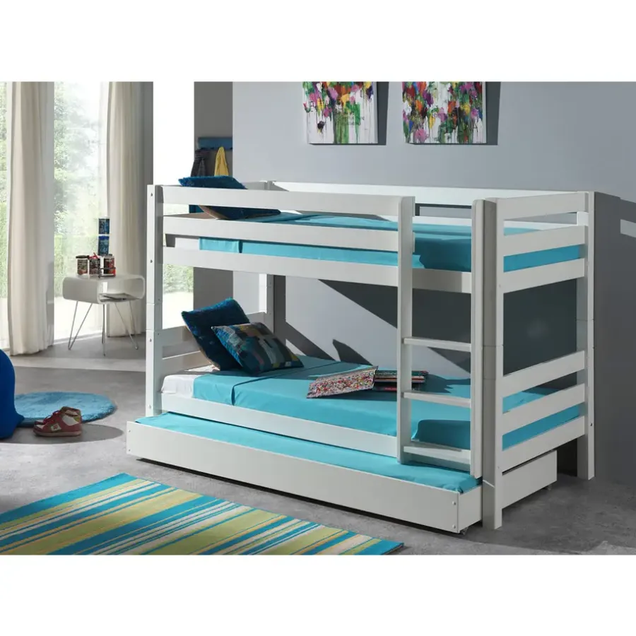 Kinderbedden-Vipack stapelbed Pino met onderbed - wit - 140x103x208 cm