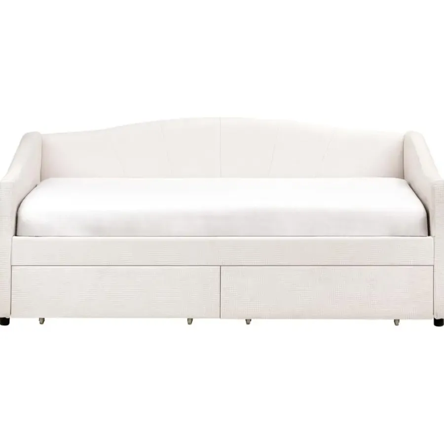 1-Persoons Bedden-Beliani VITTEL - Bed met opberger - Beige - Polyester