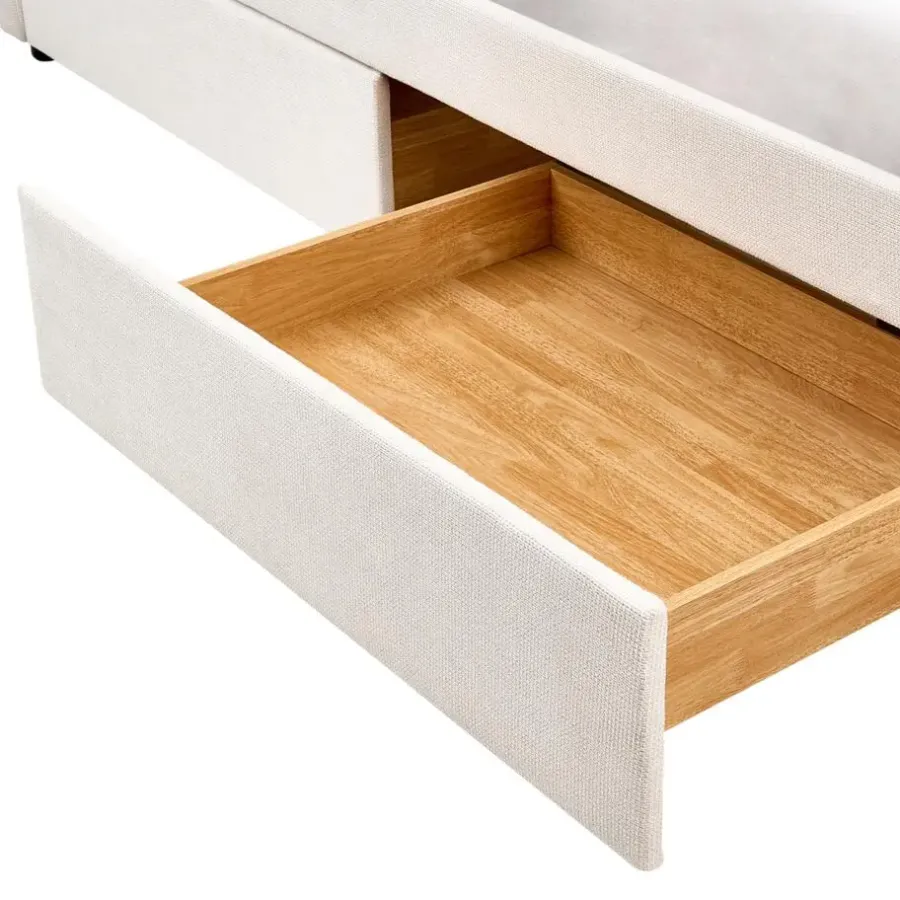 1-Persoons Bedden-Beliani VITTEL - Bed met opberger - Beige - Polyester