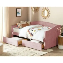 1-Persoons Bedden-Beliani VITTEL - Bed met opberger - Roze - Polyester