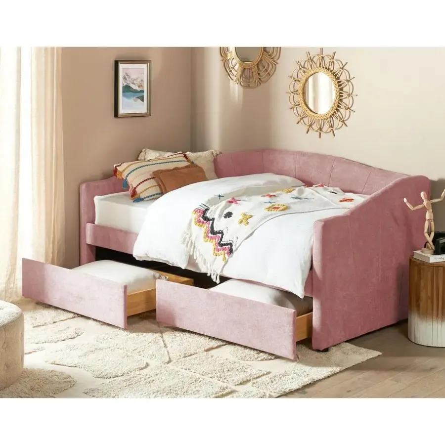 1-Persoons Bedden-Beliani VITTEL - Bed met opberger - Roze - Polyester