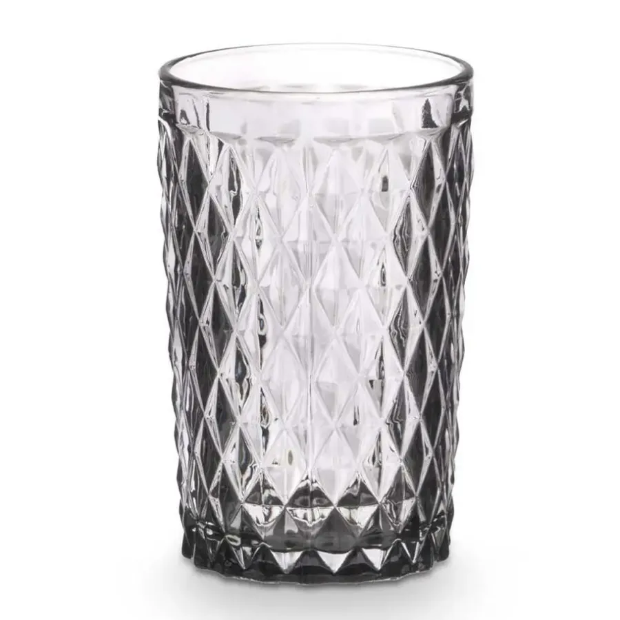 Waterglazen-Vivalto Drinkglazen Diamonds - grijs glas - 6x - 370 ml