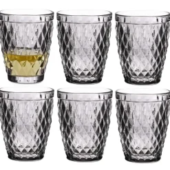 Waterglazen-Vivalto Drinkglazen Diamonds - grijs glas - 6x - 250 ml
