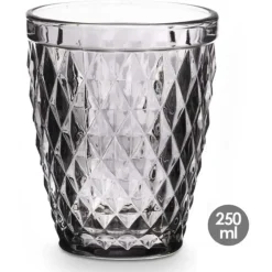 Waterglazen-Vivalto Drinkglazen Diamonds - grijs glas - 6x - 250 ml