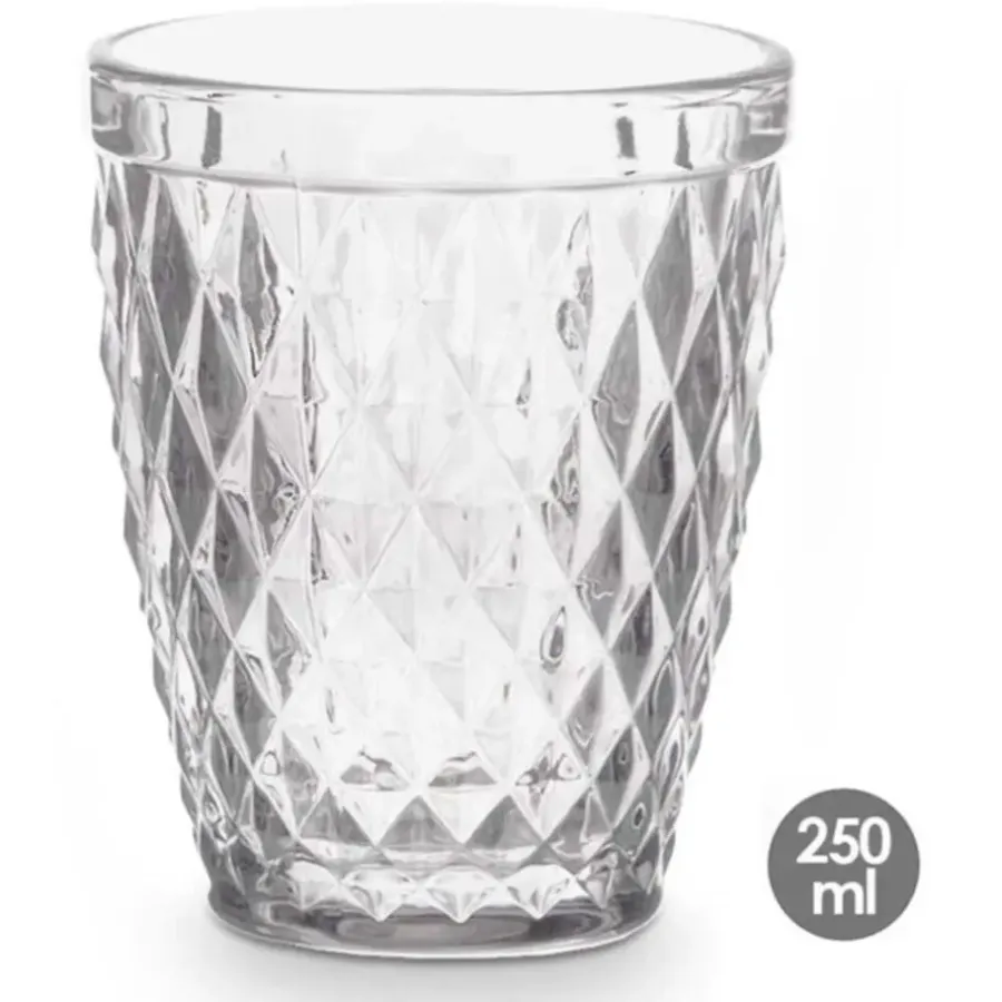 Waterglazen-Vivalto Drinkglazen/waterglazen Diamonds - glas - 6x - 250 ml
