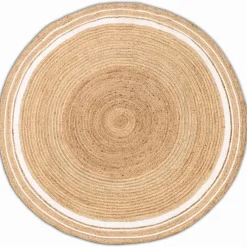 Ronde Vloerkleden|Jute Vloerkleden-Giga Living Vloerkleed Rond - Naturel/Wit - Ø200cm - Vloerkleed Jaipur