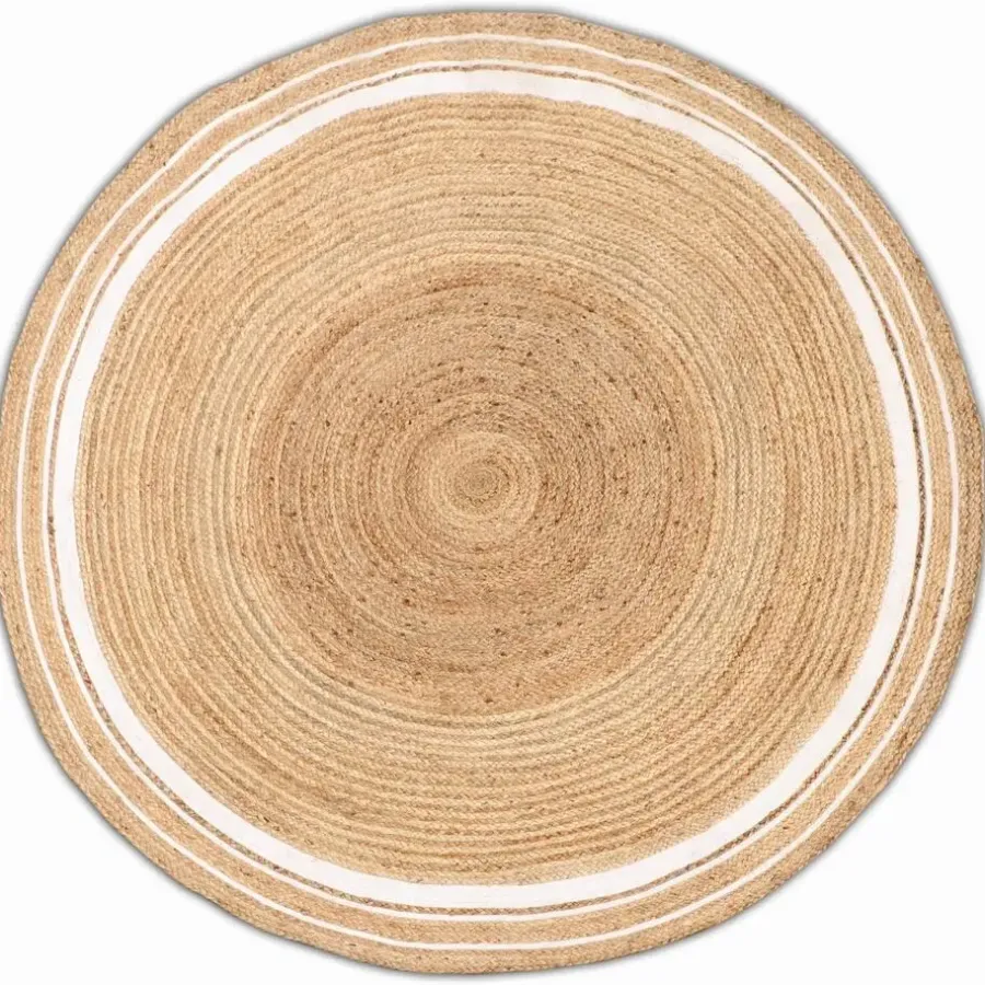 Ronde Vloerkleden|Jute Vloerkleden-Giga Living Vloerkleed Rond - Naturel/Wit - Ø200cm - Vloerkleed Jaipur