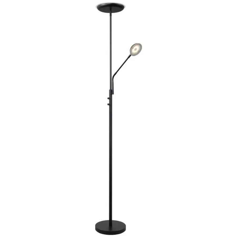 Staande Lampen-Leen Bakker Vloerlamp Luca LED - zwart metaal/glas - 182xØ36 cm
