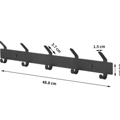 Kapstokken-ACAZA Wand Kapstok in Metaal, Hangende Muurkapstok van 49 cm Lang met 10 Haken, Zwart