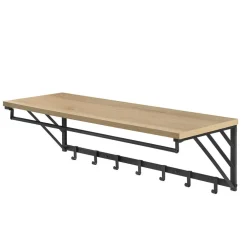 Merkloos Wandkapstok - industriële look - 7 haken - 90x26x30 cm - lichte eik