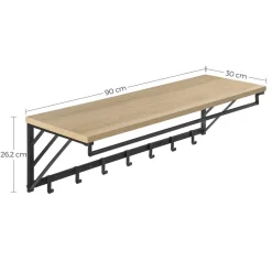 Merkloos Wandkapstok - industriële look - 7 haken - 90x26x30 cm - lichte eik
