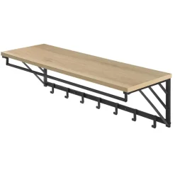 Merkloos Wandkapstok - industriële look - 7 haken - 90x26x30 cm - lichte eik