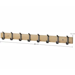 ACAZA Wandkapstok - Kapstok met 8 Zwarte Haken - 88 cm - Lichte Eik