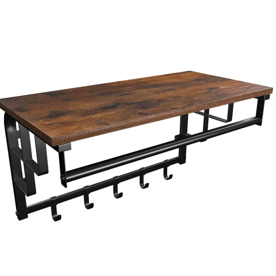 Merkloos Wandkapstok - vintage - 5 haken - 66x27x30 cm - vintage bruin