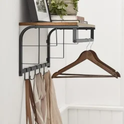 Merkloos Wandkapstok - vintage - 5 haken - 66x27x30 cm - vintage bruin