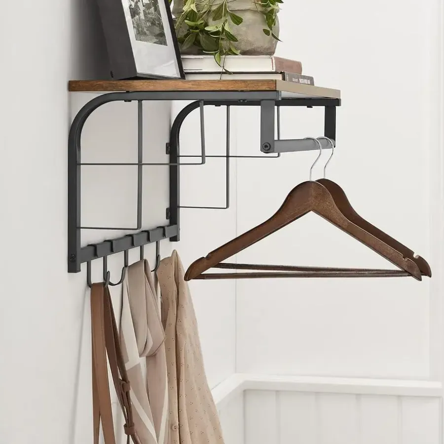 Merkloos Wandkapstok - vintage - 5 haken - 66x27x30 cm - vintage bruin