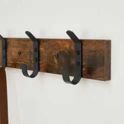 Merkloos Wandkapstok met 6 Haken - compacte houten Muurkapstok - Vintage Bruin en Zwart