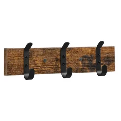 Merkloos Wandkapstok met 6 Haken - compacte houten Muurkapstok - Vintage Bruin en Zwart