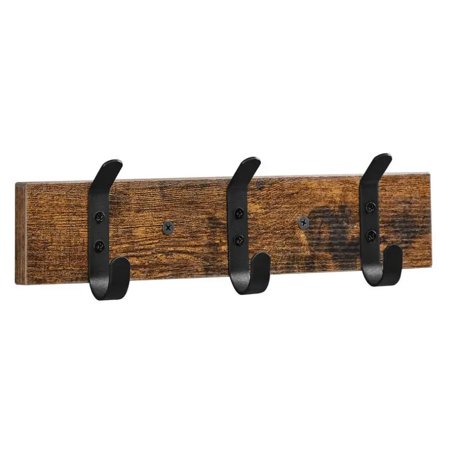 Merkloos Wandkapstok met 6 Haken - compacte houten Muurkapstok - Vintage Bruin en Zwart