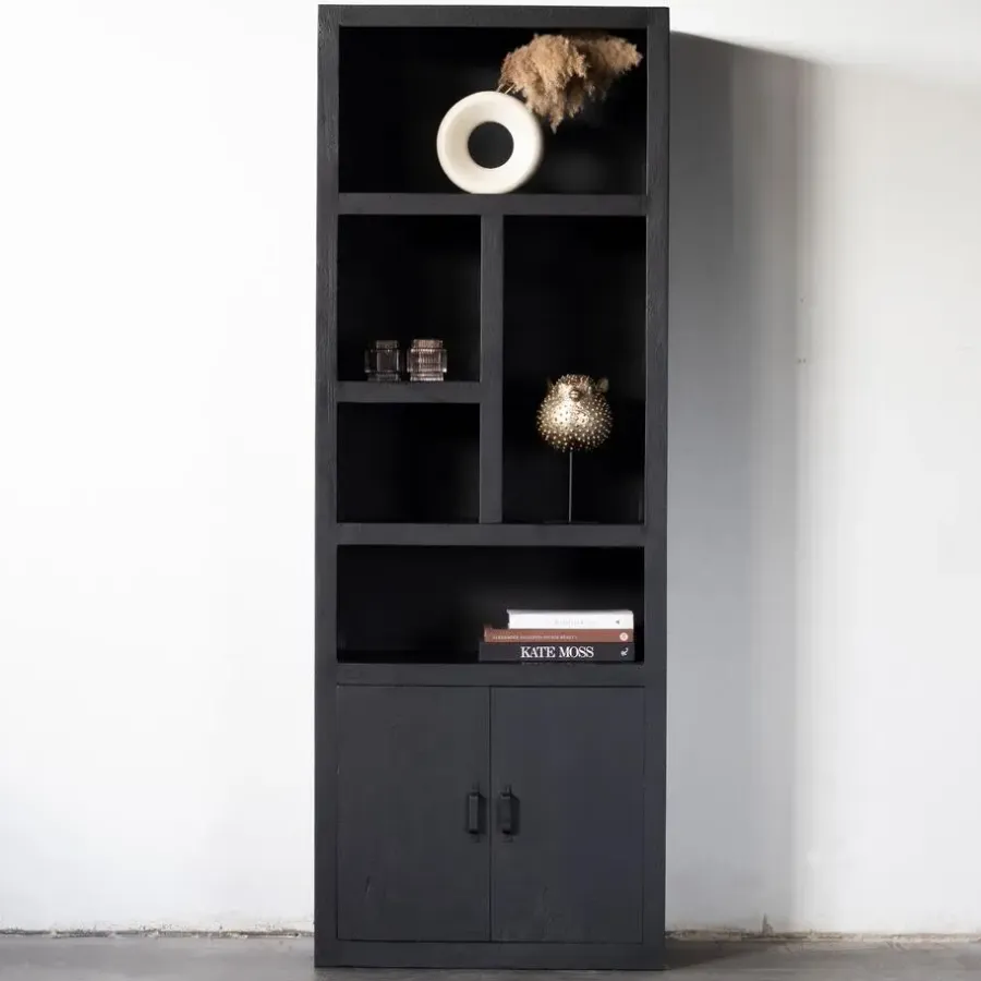 Wandkasten-Giga Meubel Wandkast Zwart - 80x45x220cm - Kast Xander