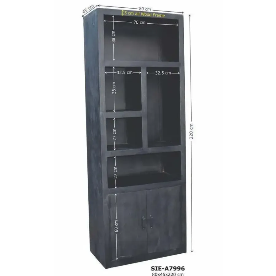 Wandkasten-Giga Meubel Wandkast Zwart - 80x45x220cm - Kast Xander