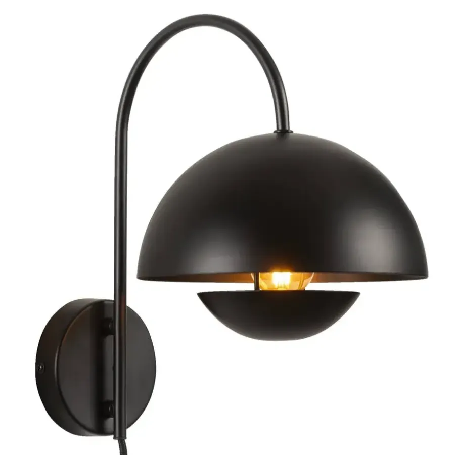 Wandlampen-Leen Bakker Wandlamp Yuki E27 - zwart metaal - 30x30x20 cm
