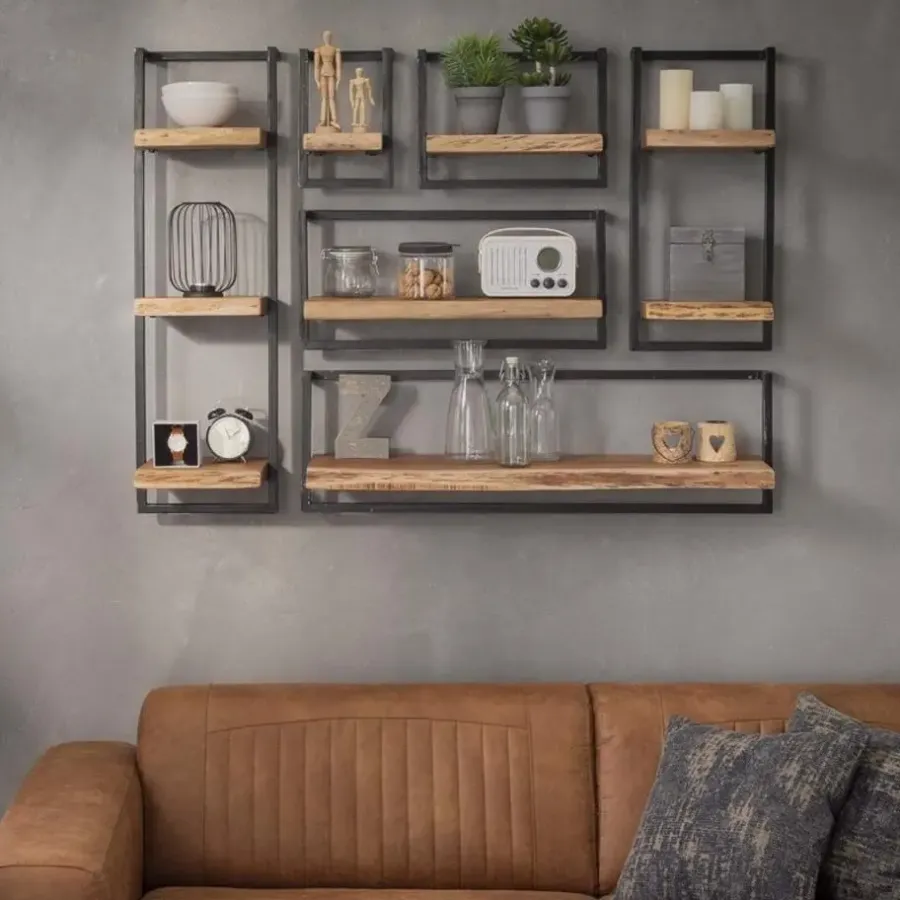 Wandplanken-Giga Living Wandplank Edge 65x25x30cm - Acaciahout & Metaal