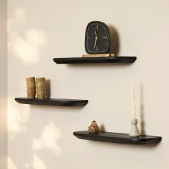 StarFurn Wandplank Zwart - Set van 3 - 60x20x15cm - Gusta