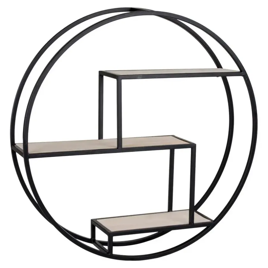 House Nordic Wandplank Zwart Ø62cm - Metaal & Hout - Wandplank Rotterdam