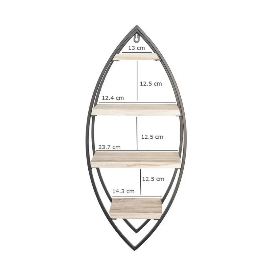 IVOL Wandrek ovaal met 4 houten plankjes - 26x60 cm
