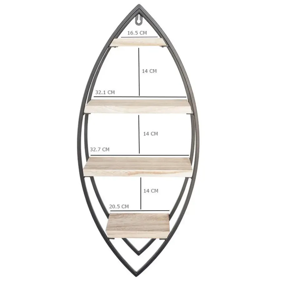 IVOL Wandrek ovaal met 4 houten plankjes - 36x80cm