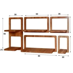 Giga Living Wandschap Acaciahout - Set van 5 - 30x23x65cm - Curvy