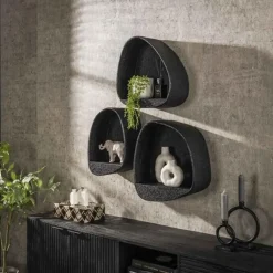 Giga Living Wandschap Grijs Metaal - 42x21x45cm - Metallic Driehoek