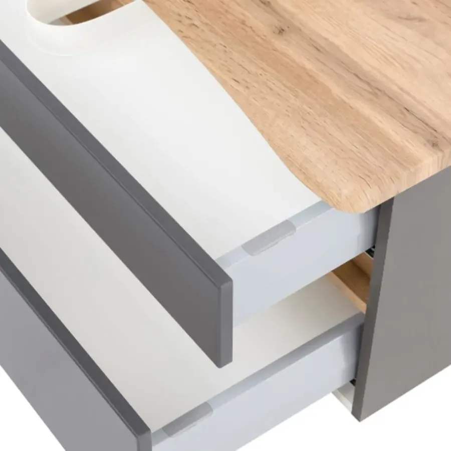 Held Wastafelmeubel Vikas 101cm 2 lades - antraciet/eik