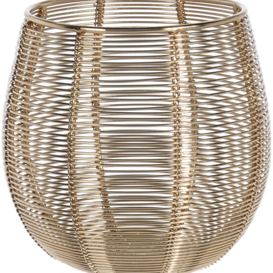Merkloos Waxinelichthouder - rond - goudkleurig - metaal draad - 12 cm
