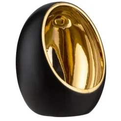 Kandelaars En Windlichten-Leen Bakker Waxinelichthouder Brygge - Matzwart/Goud - 15xØ11,5 cm