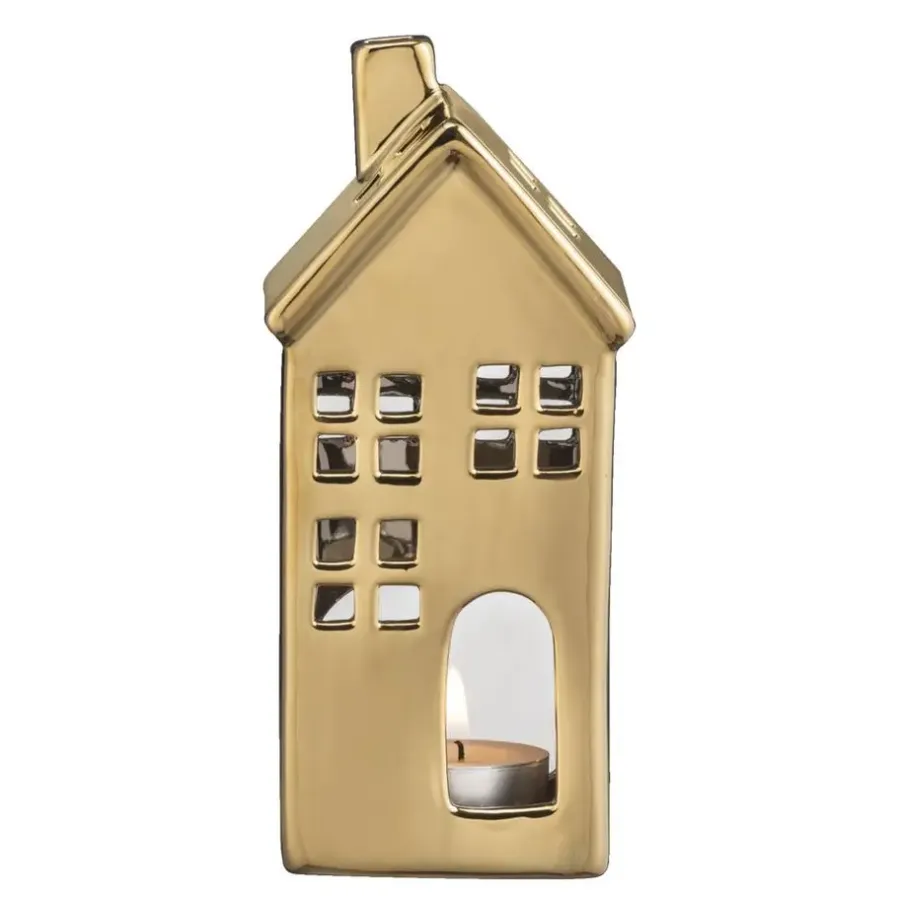 Leen Bakker Waxinelichthouder Huis - goudkleur - 17,5x8x7 cm