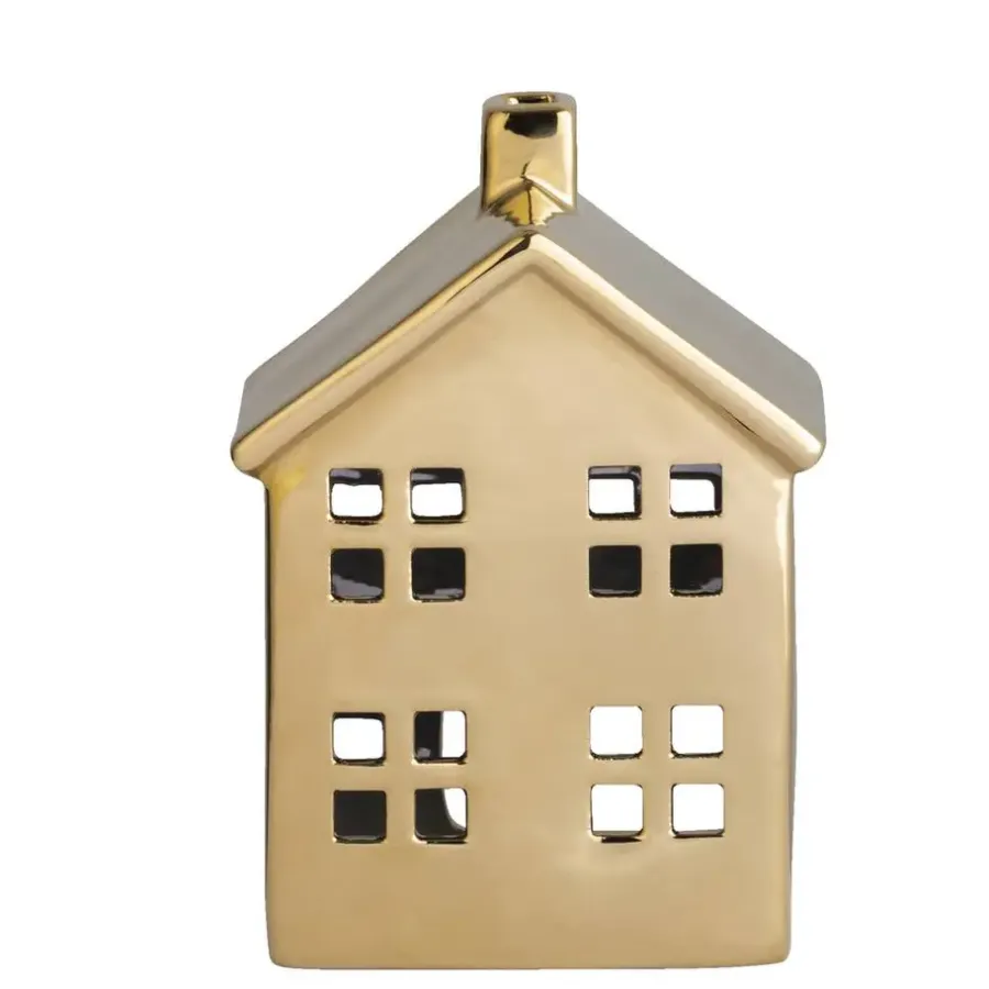Leen Bakker Waxinelichthouder Huis - goudkleur - 14,5x10,5x6,5 cm