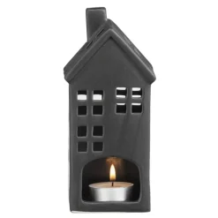 Kandelaars En Windlichten-Leen Bakker Waxinelichthouder Huis - zwart - 17,5x8x7 cm