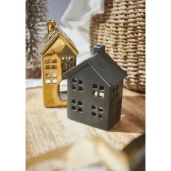 Kandelaars En Windlichten-Leen Bakker Waxinelichthouder Huis - zwart - 17,5x8x7 cm