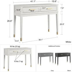 CosmoLiving Westerleigh - Consoletafel met 2 laden in wit MDF