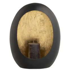 Kerstdecoratie|Kandelaars En Windlichten-Leen Bakker Windlicht Brygge - Zwart/Goud - 38x29x16 cm