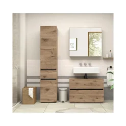 Hoge Kasten-Loft24 Wisla - Badkamerkast met 1 lade en 2 deuren in eikenoptik