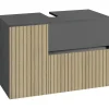 Dorel Home Wisla - Wastafelonderkast 80 cm met 1 deur 1 lade 1 klep in antraciet eikenoptik
