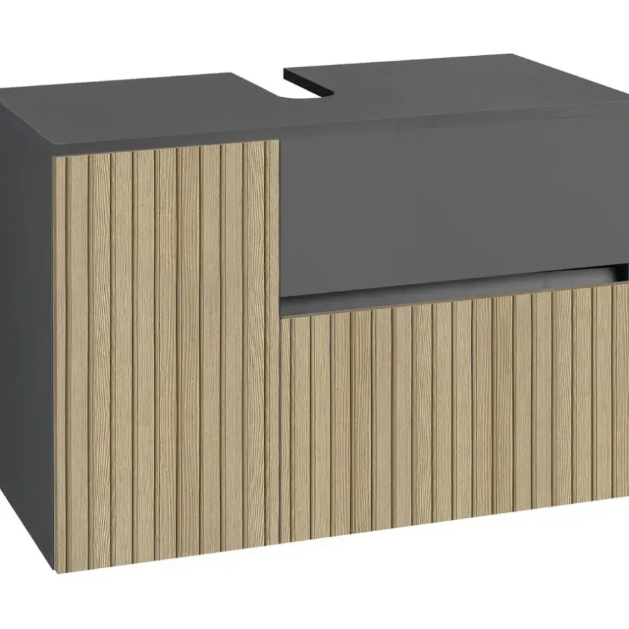 Dorel Home Wisla - Wastafelonderkast 80 cm met 1 deur 1 lade 1 klep in antraciet eikenoptik